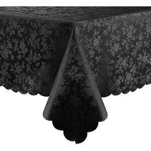 Black Vinyl Tablecloth 60x84 Inch Waterproof Floral Embossed Heavy Duty Cover